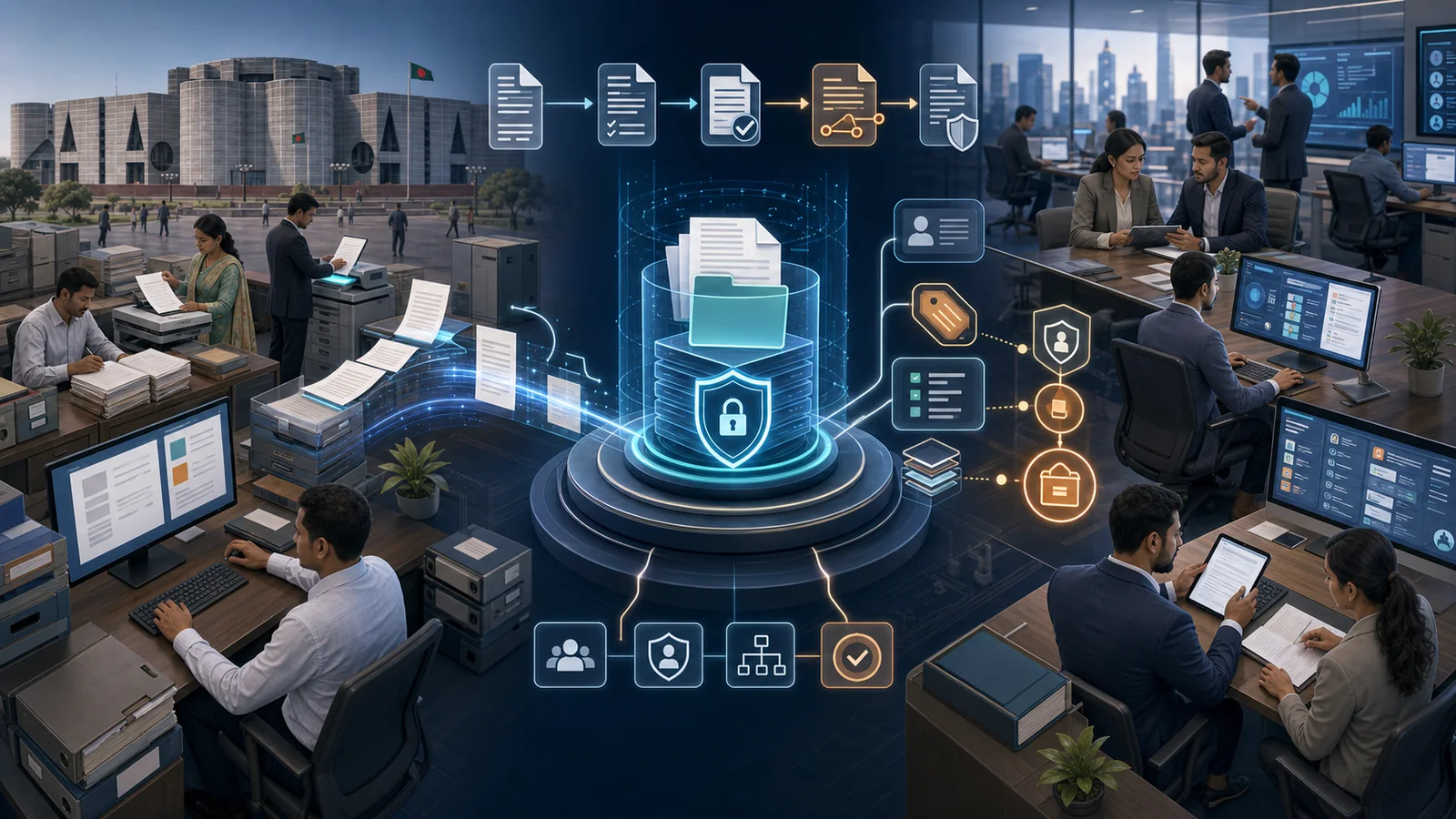 Secure document and records management for Bangladesh government and enterprise workflows, with the Jatiya Sangsad Bhaban representing government